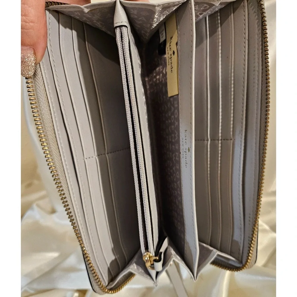 KATE SPADE Neda Grove Street Knowledge Full Zip Long Continental Wallet Grey